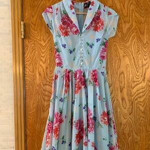 Hell Bunny Blue Floral Midi Dress